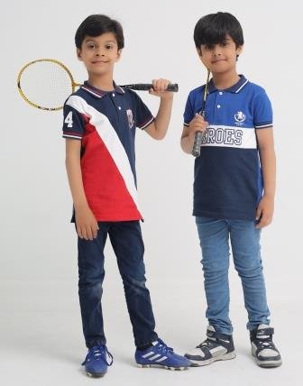 Heroes League Boys Navy Blue Cotton Polo Shirt – Red & White Color Block - Image 2