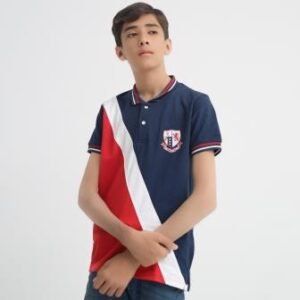 Heroes League Boys Navy Blue Cotton Polo Shirt – Red & White Color Block