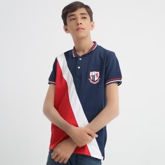 Heroes League Boys Navy Blue Cotton Polo Shirt – Red & White Color Block