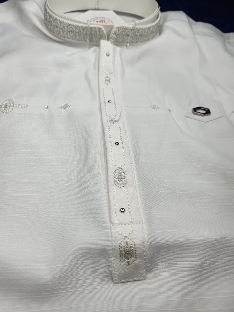 Boys Off-White Kurta Trouser Set – Embroidered Festive Wear | Little Lux - Image 4