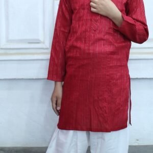 Front view of boys red kurta for Eid and festive wear