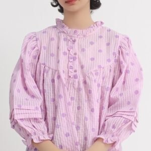 Front view of girls lilac ruffle top in textured crinkle fabric