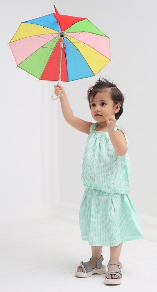 Girls Mint Green Summer Top & Skirt Set – Textured Crinkle Fabric | Little Lux - Image 2